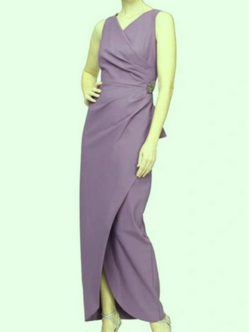 Alex Evening Icy Orchid Purple Embellished Side Drape Column Gown